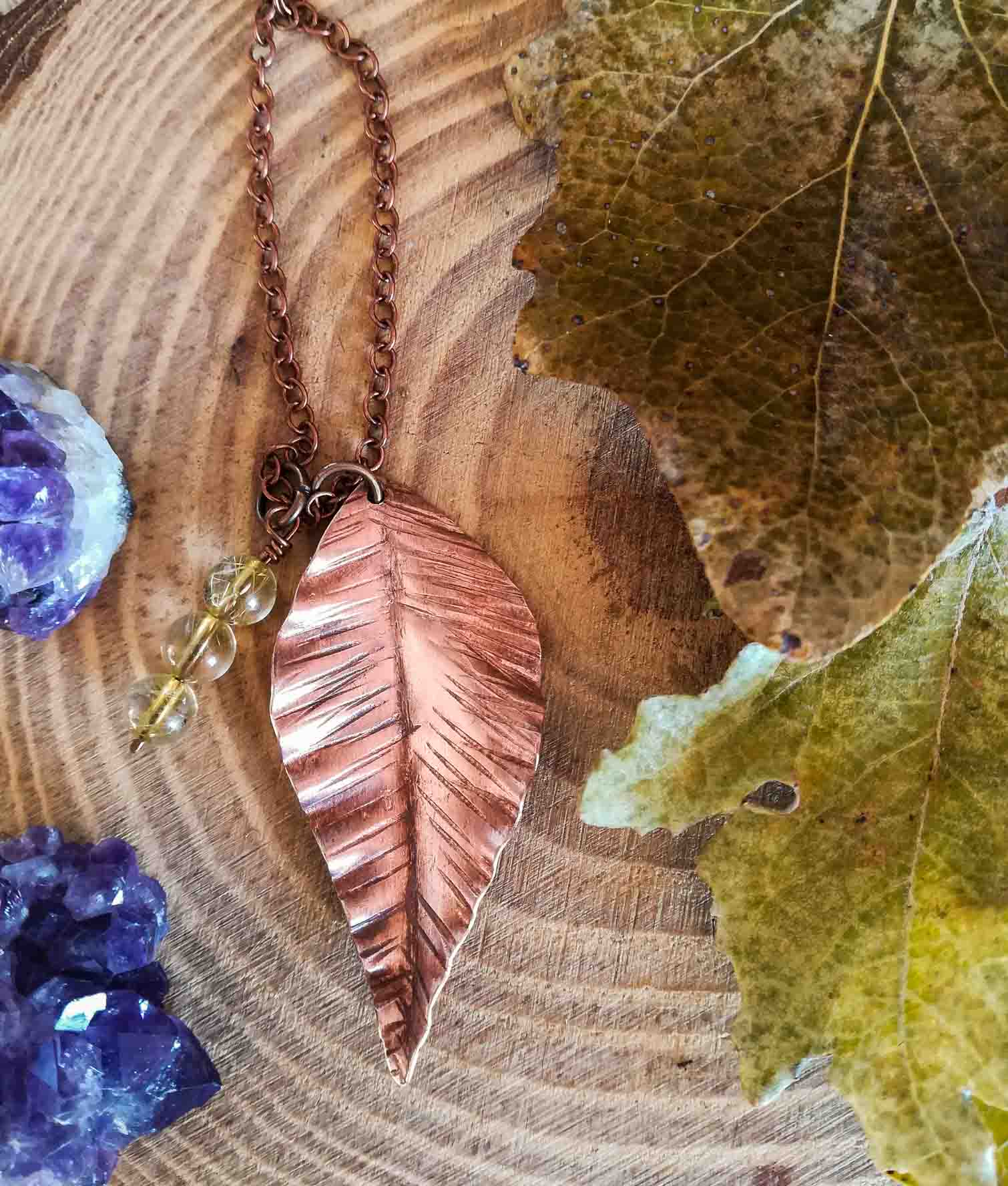 Collana 2 ciondoli Foglia/Quarzo rutilato